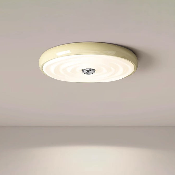 Modern Minimalist Round Water Ripple Iron Acrylic LED Flush Mount Ceiling Light For Bedroom