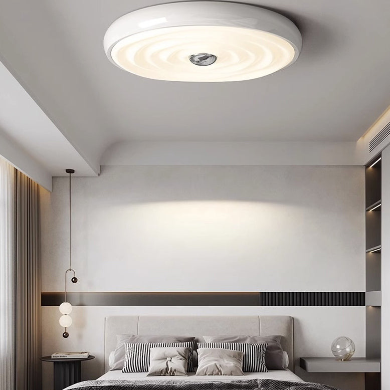 Modern Minimalist Round Water Ripple Iron Acrylic LED Flush Mount Ceiling Light For Bedroom