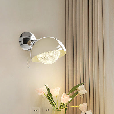 Contemporary Creative Dome Half Round Orb Iron PE Moon Shade LED Wall Sconce Lamp For Bedroom