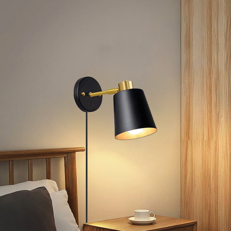 Lampe murale contemporaine cylindrique en fer à 1 lumière pour chambre à coucher 