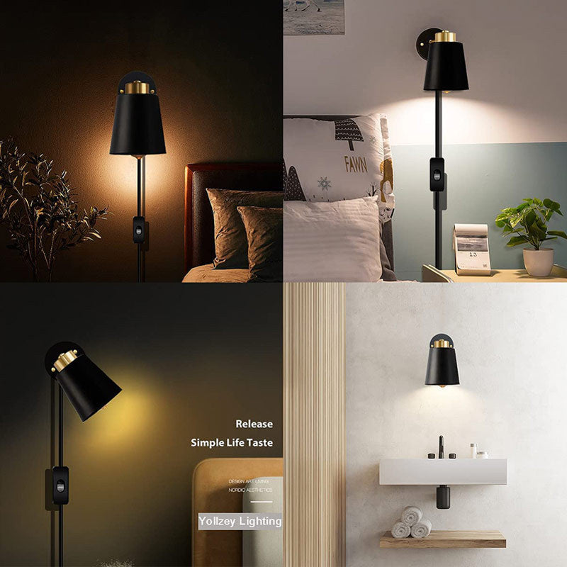 Lampe murale contemporaine cylindrique en fer à 1 lumière pour chambre à coucher 