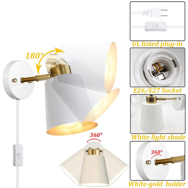 Lampe murale contemporaine cylindrique en fer à 1 lumière pour chambre à coucher 