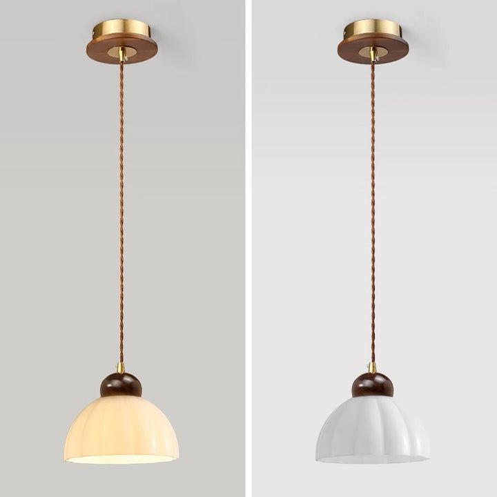 Contemporary Retro Round Petal Flower Shape Wood Glass 1-Light Pendant Light For Living Room