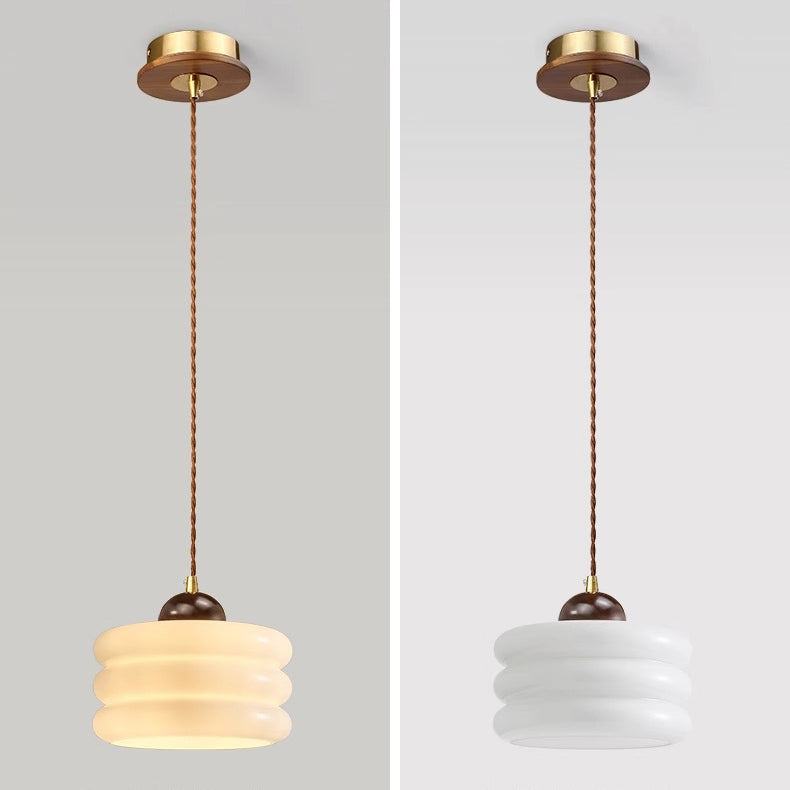 Zeitgenössische Retro Runde Blütenblatt Blumenform Holz Glas 1-Licht Pendelleuchte Für Wohnzimmer 