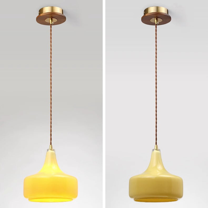 Zeitgenössische Retro Runde Blütenblatt Blumenform Holz Glas 1-Licht Pendelleuchte Für Wohnzimmer 