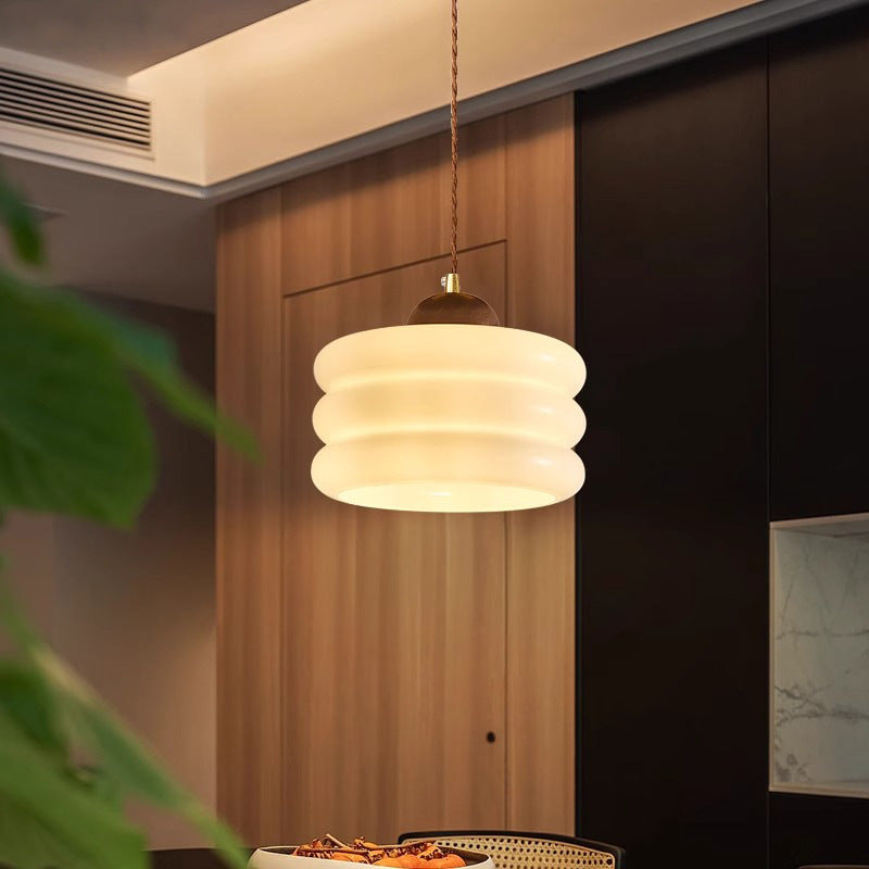 Zeitgenössische Retro Runde Blütenblatt Blumenform Holz Glas 1-Licht Pendelleuchte Für Wohnzimmer 