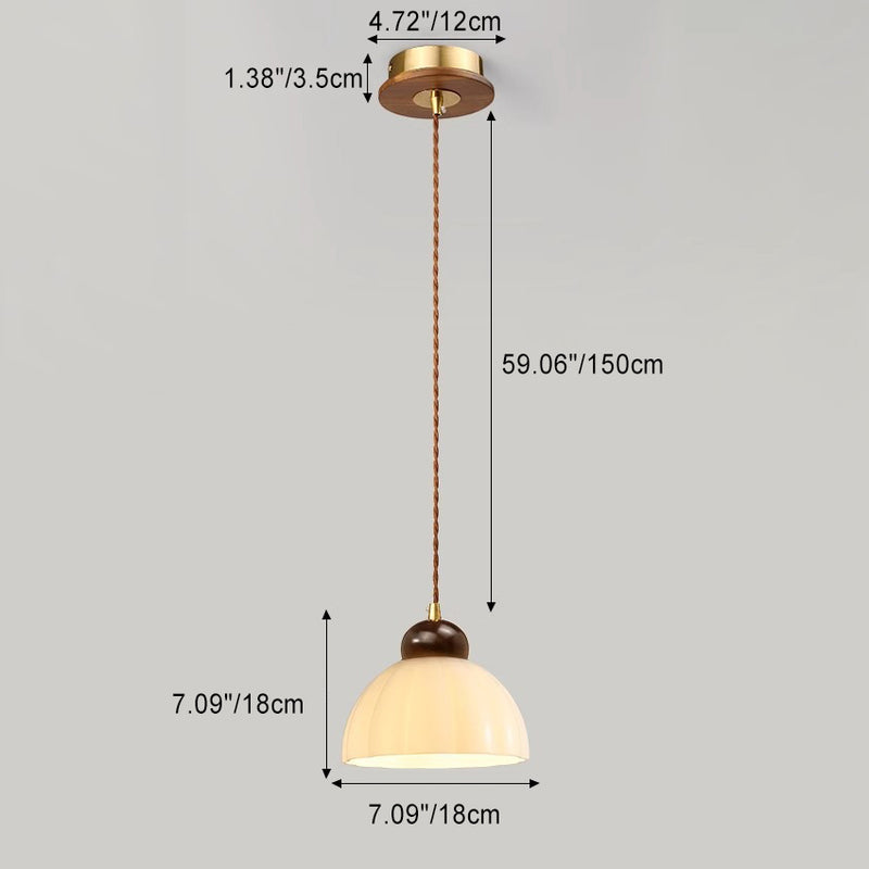 Zeitgenössische Retro Runde Blütenblatt Blumenform Holz Glas 1-Licht Pendelleuchte Für Wohnzimmer 