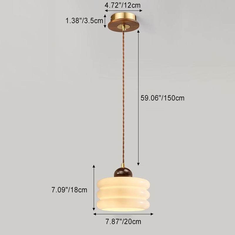 Zeitgenössische Retro Runde Blütenblatt Blumenform Holz Glas 1-Licht Pendelleuchte Für Wohnzimmer 