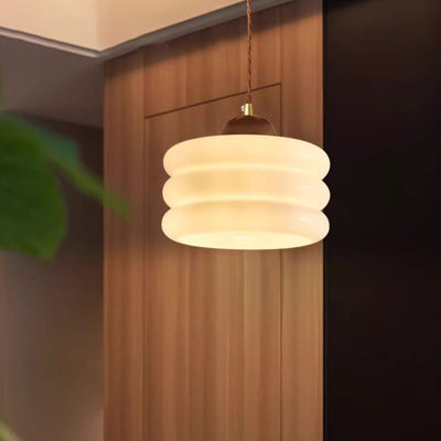 Zeitgenössische Retro Runde Blütenblatt Blumenform Holz Glas 1-Licht Pendelleuchte Für Wohnzimmer 