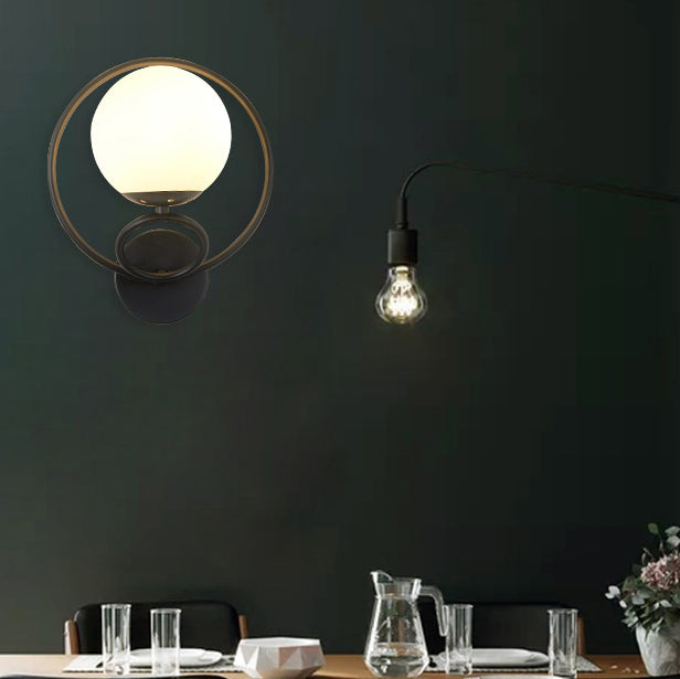 Contemporary Nordic Circle Round Globe Iron Glass 1-Light Wall Sconce Lamp For Bedroom
