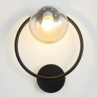 Contemporary Nordic Circle Round Globe Iron Glass 1-Light Wall Sconce Lamp For Bedroom