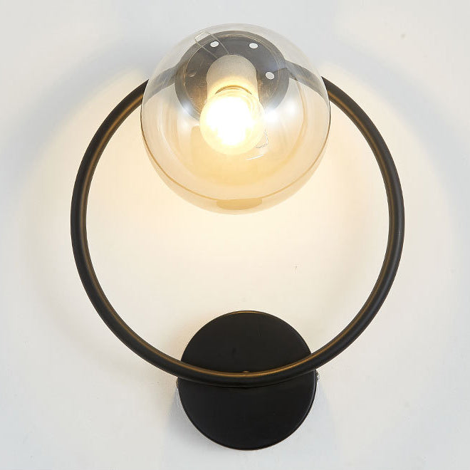 Contemporary Nordic Circle Round Globe Iron Glass 1-Light Wall Sconce Lamp For Bedroom