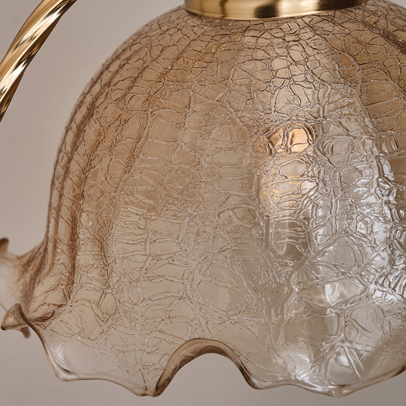 Traditional Vintage Oval Wooden Base Metal Flower Glass Shade 1-Light Table Lamp For Bedroom
