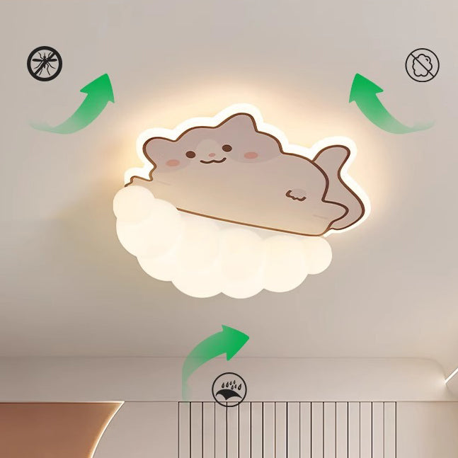 Luz de techo LED empotrada de hierro PE para dormitorio de niños creativos contemporáneos con diseño de cachorro, gato y panda 
