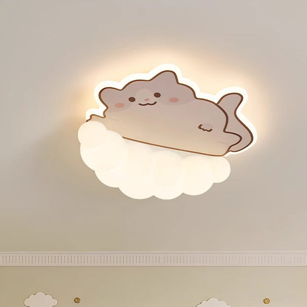 Luz de techo LED empotrada de hierro PE para dormitorio de niños creativos contemporáneos con diseño de cachorro, gato y panda 