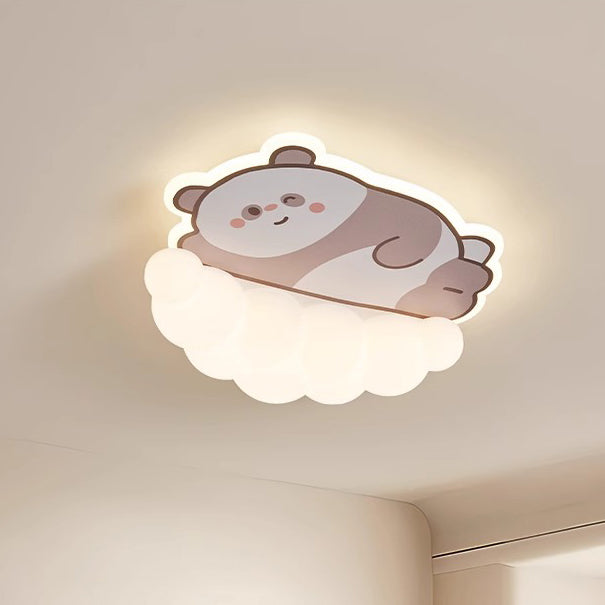 Luz de techo LED empotrada de hierro PE para dormitorio de niños creativos contemporáneos con diseño de cachorro, gato y panda 