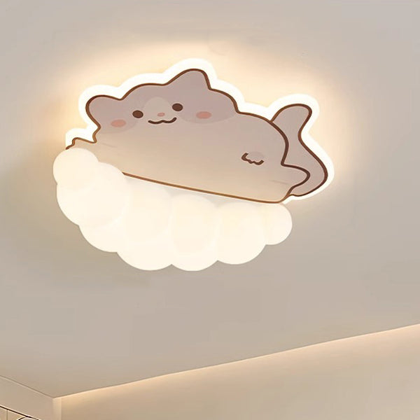 Luz de techo LED empotrada de hierro PE para dormitorio de niños creativos contemporáneos con diseño de cachorro, gato y panda 