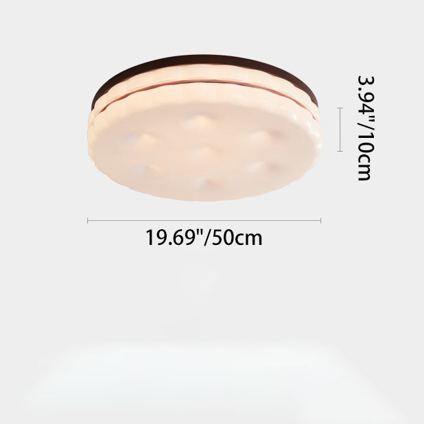Contemporary Creative Round Square Rectangle Cookie Rubberwood Acrylic LED Flush Mount Ceiling Light For Living Room