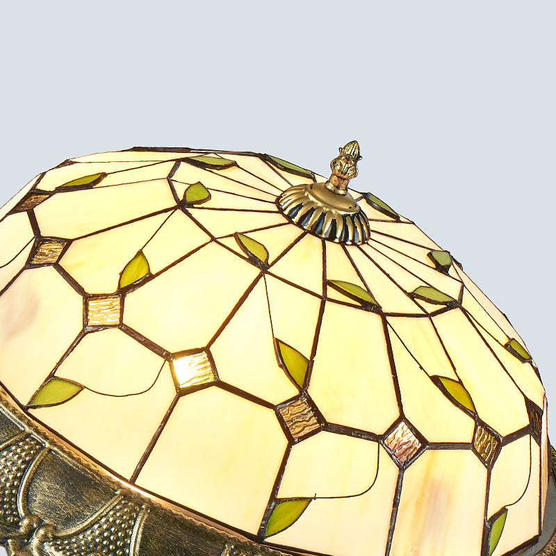Traditional European Round Dome Leaf Iron Glass LED Flush Mount Ceiling Light For Living Room