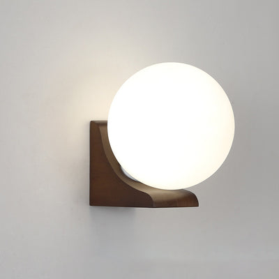Modern Minimalist Globe Rubberwood Glass 1-Light Wall Sconce Lamp For Living Room