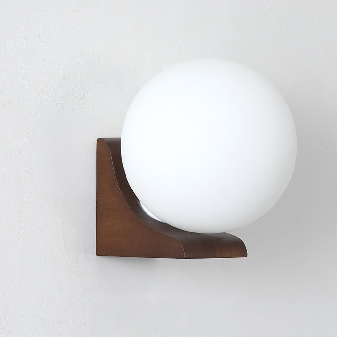 Modern Minimalist Globe Rubberwood Glass 1-Light Wall Sconce Lamp For Living Room