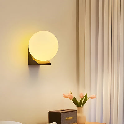 Modern Minimalist Globe Rubberwood Glass 1-Light Wall Sconce Lamp For Living Room