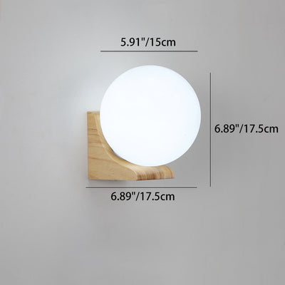 Modern Minimalist Globe Rubberwood Glass 1-Light Wall Sconce Lamp For Living Room