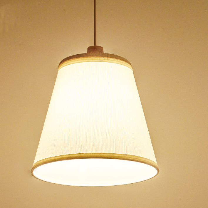 Contemporain Cylindre Rond Nordique Abat-jour en Tissu en Bois Suspension 1 Lumière Pour Salon 