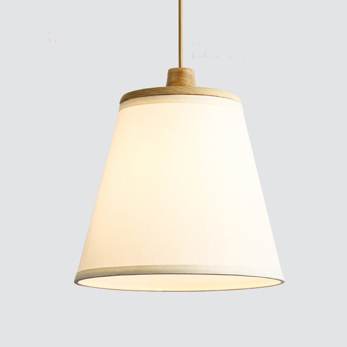 Contemporain Cylindre Rond Nordique Abat-jour en Tissu en Bois Suspension 1 Lumière Pour Salon 