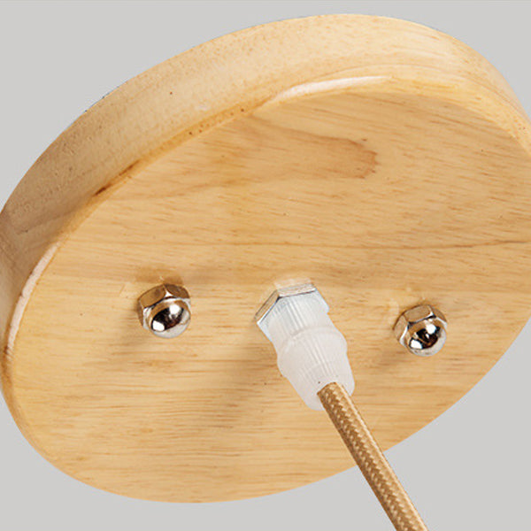 Contemporain Cylindre Rond Nordique Abat-jour en Tissu en Bois Suspension 1 Lumière Pour Salon 