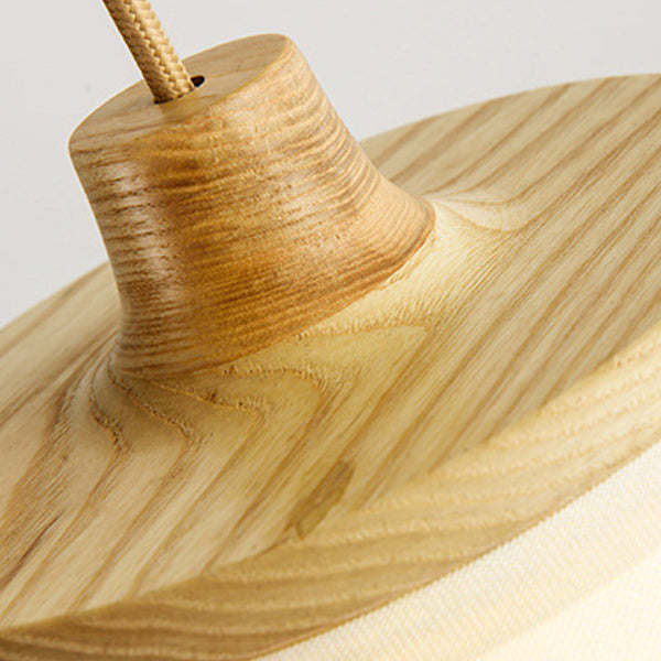 Contemporain Cylindre Rond Nordique Abat-jour en Tissu en Bois Suspension 1 Lumière Pour Salon 