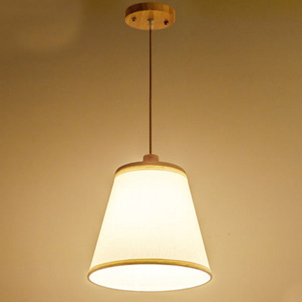 Contemporain Cylindre Rond Nordique Abat-jour en Tissu en Bois Suspension 1 Lumière Pour Salon 