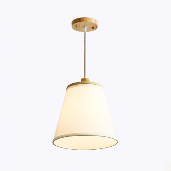 Contemporain Cylindre Rond Nordique Abat-jour en Tissu en Bois Suspension 1 Lumière Pour Salon 