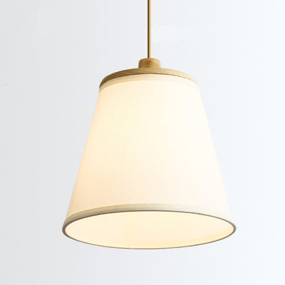 Contemporary Nordic Round Cylinder Wooden Fabric Shade 1-Light Pendant Light For Living Room