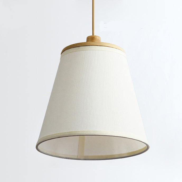 Contemporain Cylindre Rond Nordique Abat-jour en Tissu en Bois Suspension 1 Lumière Pour Salon 