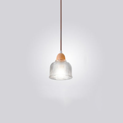 Traditional Japanese Round Cup Shape Wood Glass 1-Light Pendant Light For Living Room