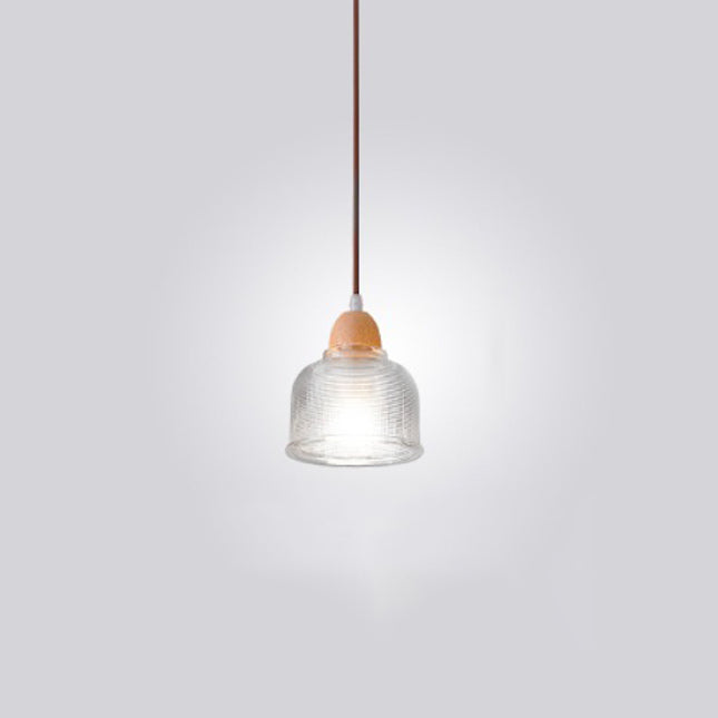 Traditional Japanese Round Cup Shape Wood Glass 1-Light Pendant Light For Living Room