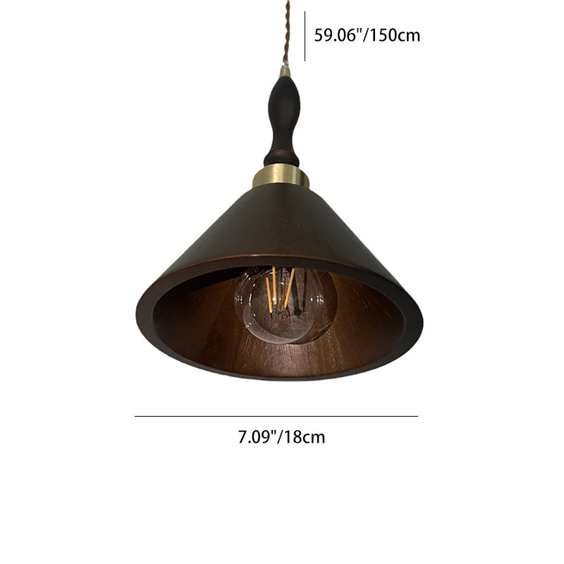 Zeitgenössische Retro Runde Kegel Holz 1-Licht Pendelleuchte Für Wohnzimmer 