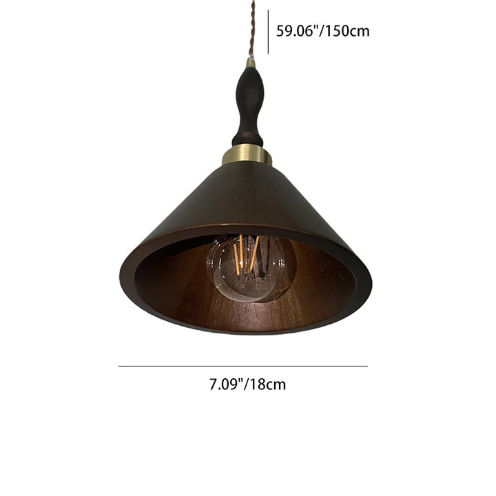 Zeitgenössische Retro Runde Kegel Holz 1-Licht Pendelleuchte Für Wohnzimmer 