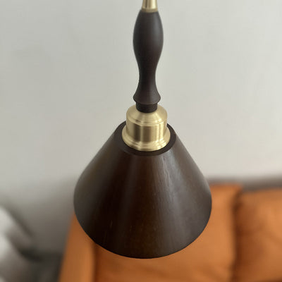 Contemporary Retro Round Cone Wood 1-Light Pendant Light For Living Room