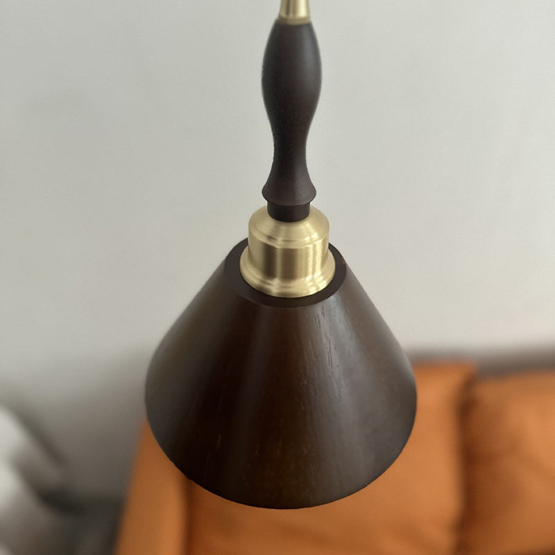 Contemporary Retro Round Cone Wood 1-Light Pendant Light For Living Room
