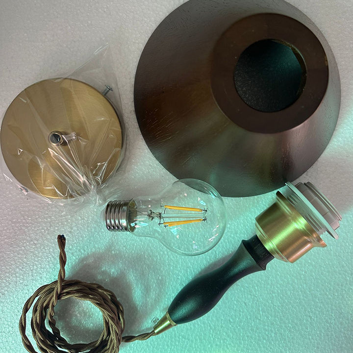 Zeitgenössische Retro Runde Kegel Holz 1-Licht Pendelleuchte Für Wohnzimmer 