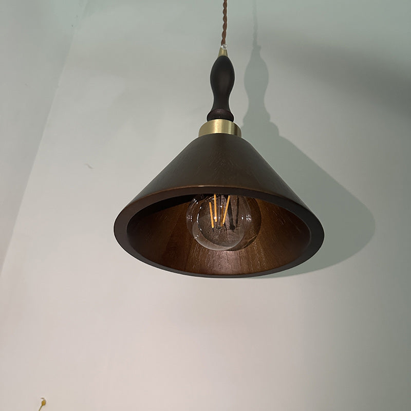 Contemporary Retro Round Cone Wood 1-Light Pendant Light For Living Room