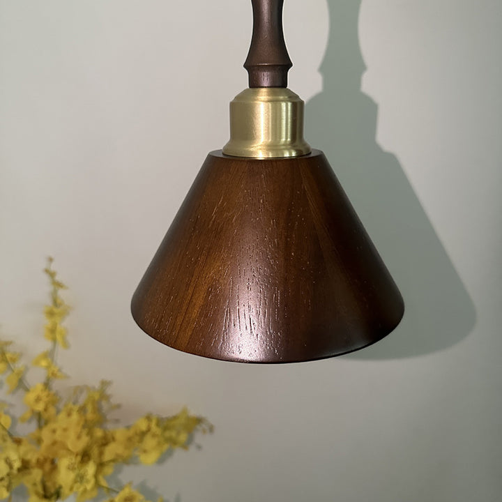 Zeitgenössische Retro Runde Kegel Holz 1-Licht Pendelleuchte Für Wohnzimmer 