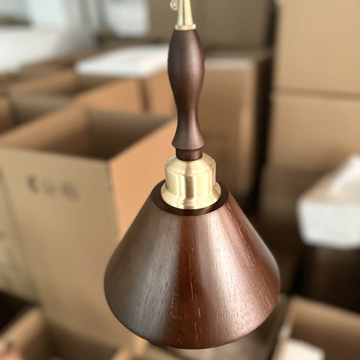 Zeitgenössische Retro Runde Kegel Holz 1-Licht Pendelleuchte Für Wohnzimmer 