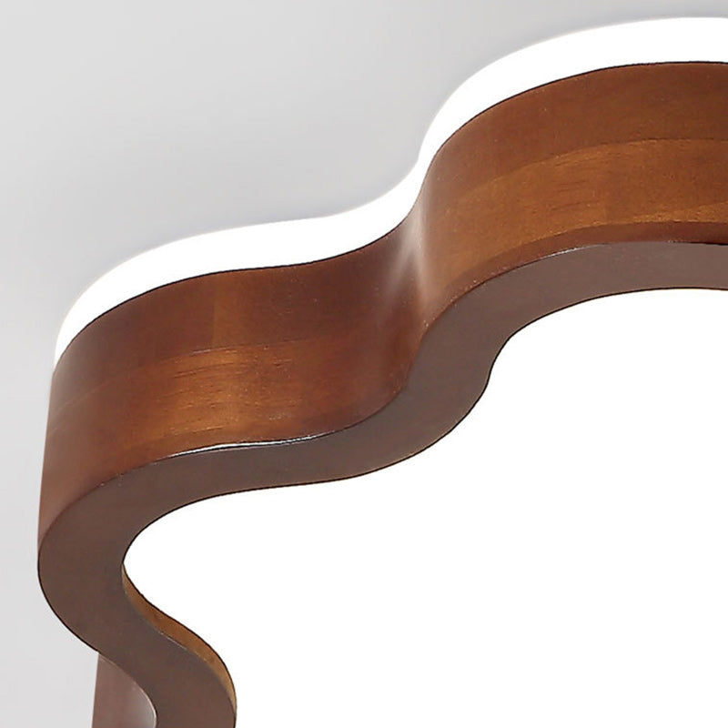 Contemporary Creative Cloud Shape Wood Grain Rubberwood Acrylic Shade LED Flush Mount Ceiling Light For Living Room