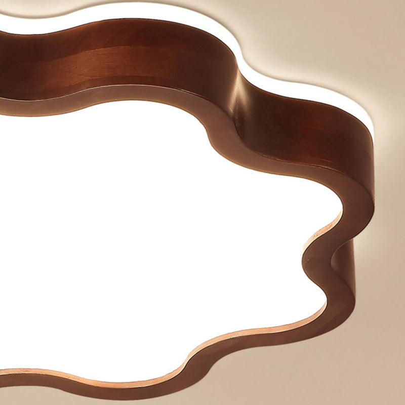Lumière de plafond LED à montage affleurant en forme de nuage créatif contemporain en grain de bois en caoutchouc et acrylique pour salon 