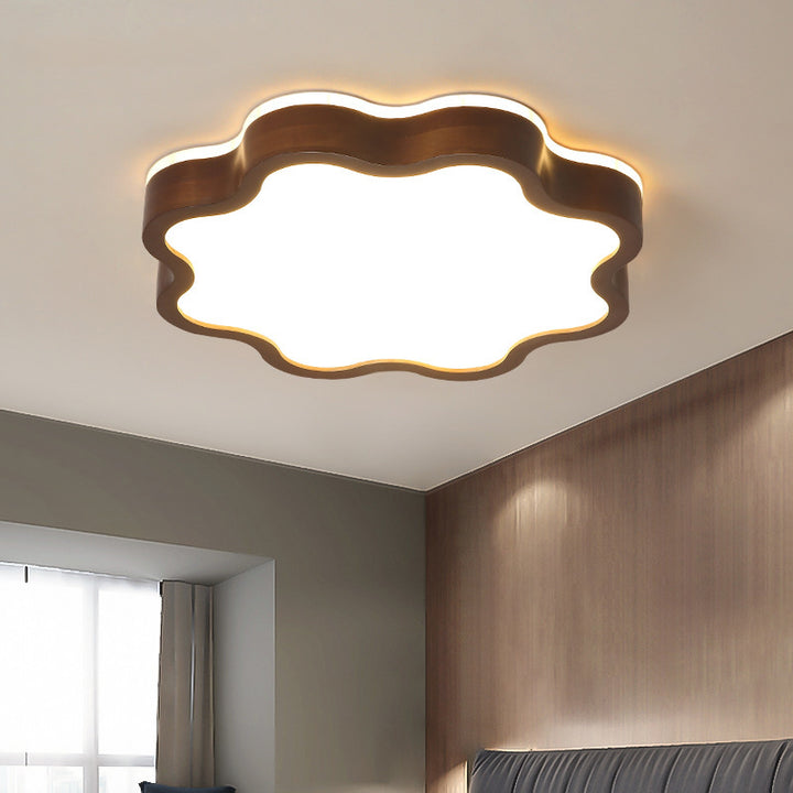 Lumière de plafond LED à montage affleurant en forme de nuage créatif contemporain en grain de bois en caoutchouc et acrylique pour salon 