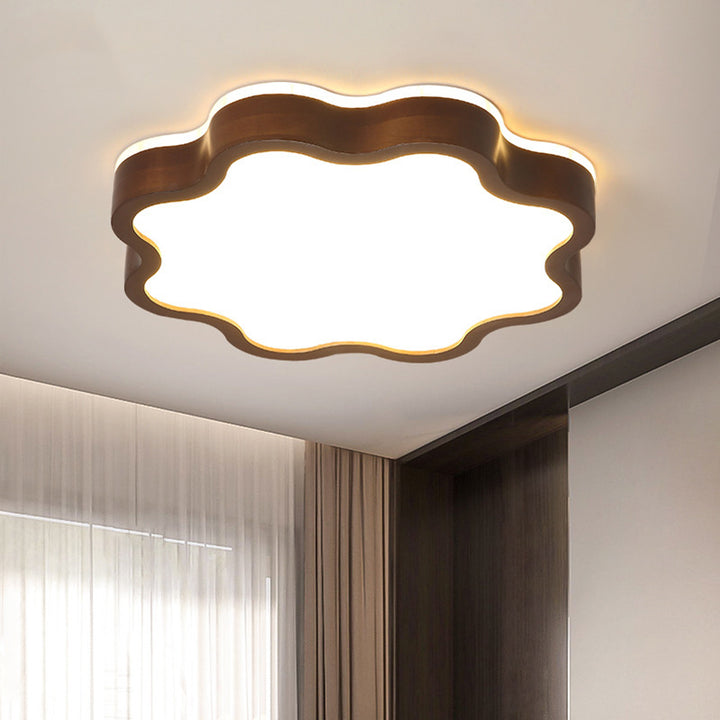 Lumière de plafond LED à montage affleurant en forme de nuage créatif contemporain en grain de bois en caoutchouc et acrylique pour salon 