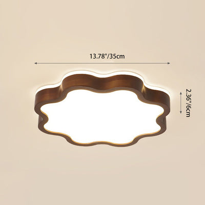 Contemporary Creative Cloud Shape Wood Grain Rubberwood Acrylic Shade LED Flush Mount Ceiling Light For Living Room